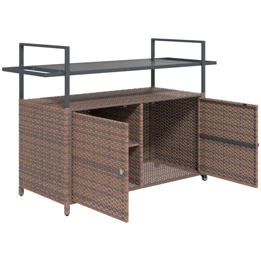 Outdoor Rattan Bar Cart with Cabinet Storage and Towel Rack
