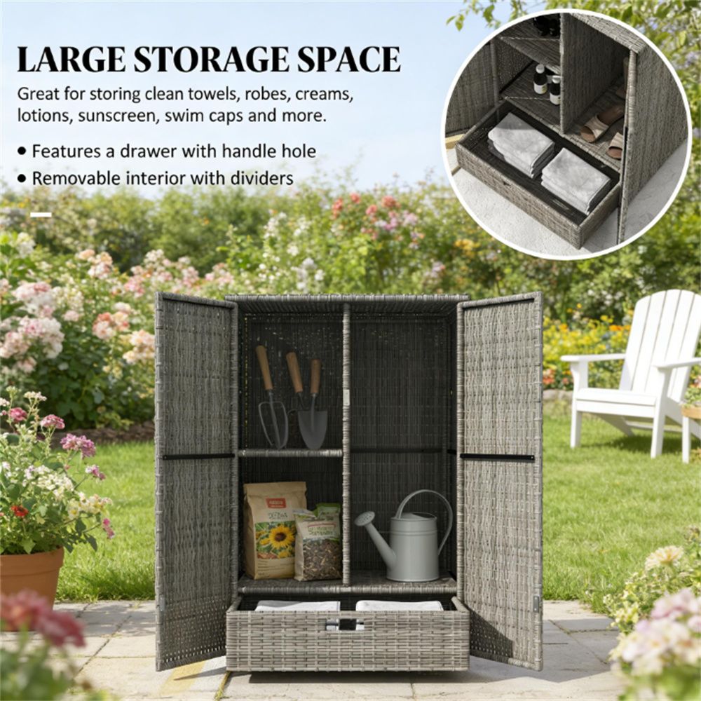 Dark Gray Outdoor Cabinet with Drawer and Two Doors