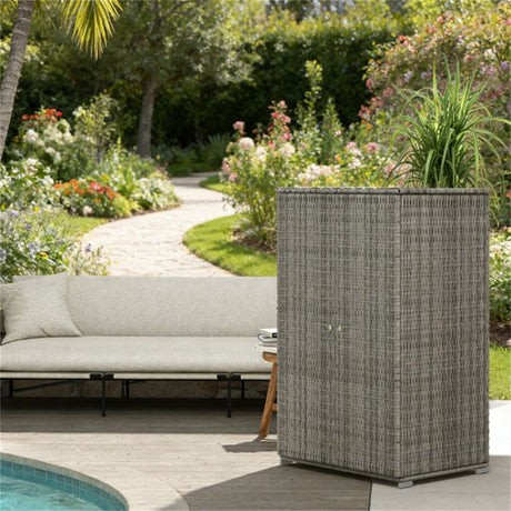Dark Gray Outdoor Cabinet with Drawer and Two Doors