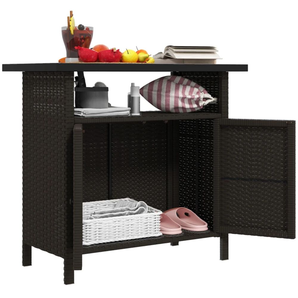 Dark Coffee Outdoor Storage Cabinet with Tabletop and Shelf