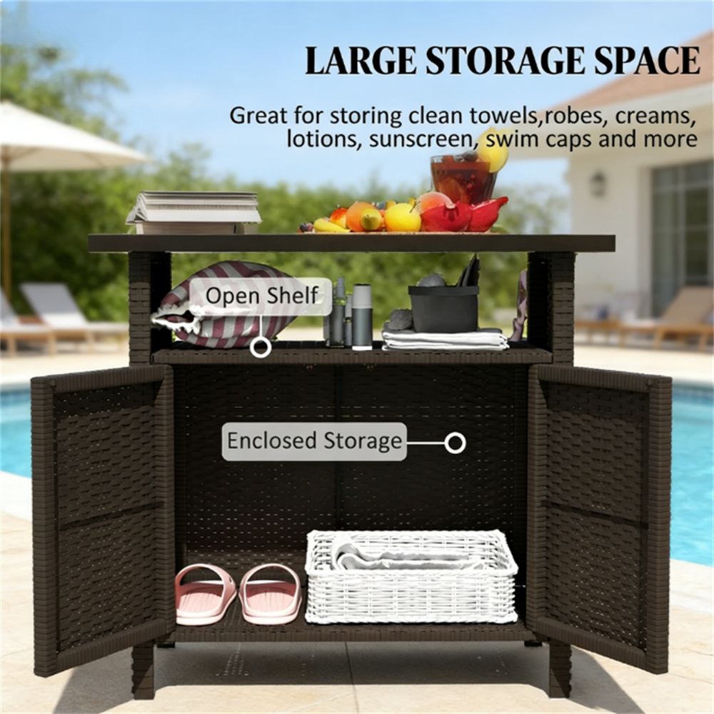 Dark Coffee Outdoor Storage Cabinet with Tabletop and Shelf