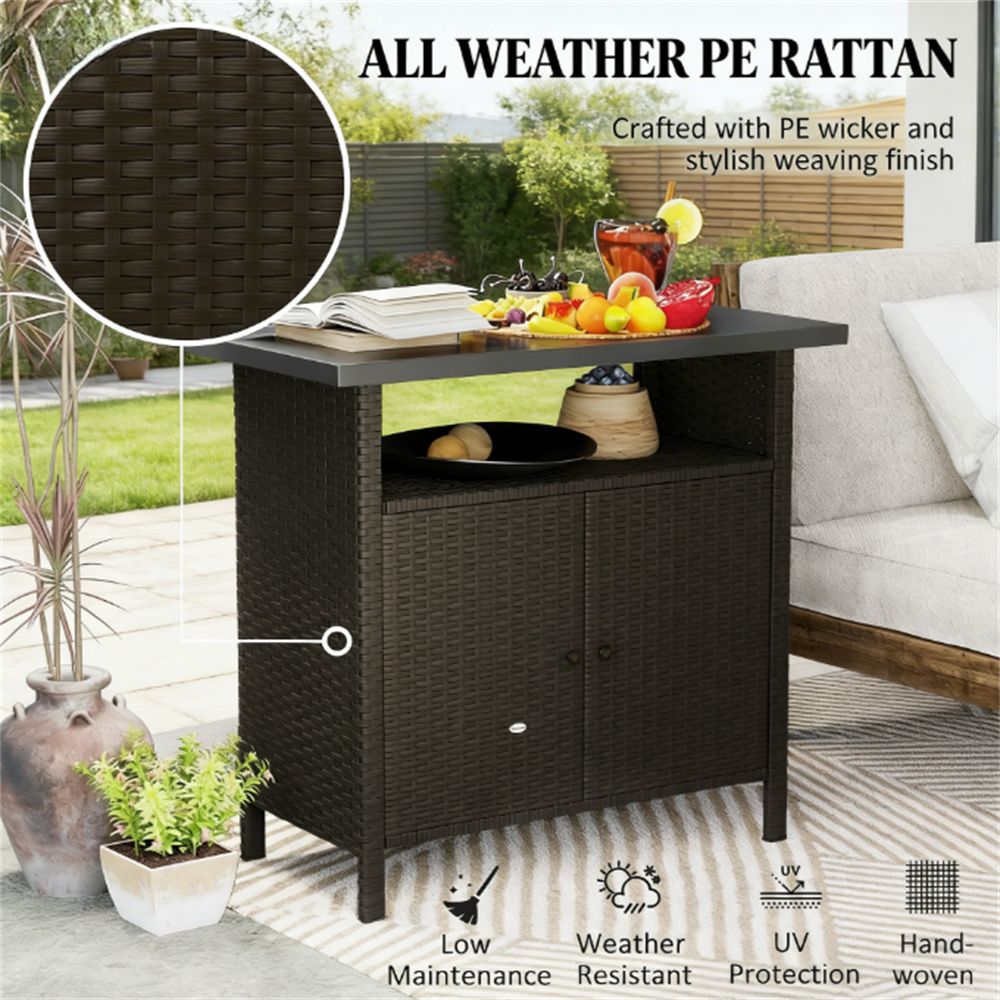 Dark Coffee Outdoor Storage Cabinet with Tabletop and Shelf