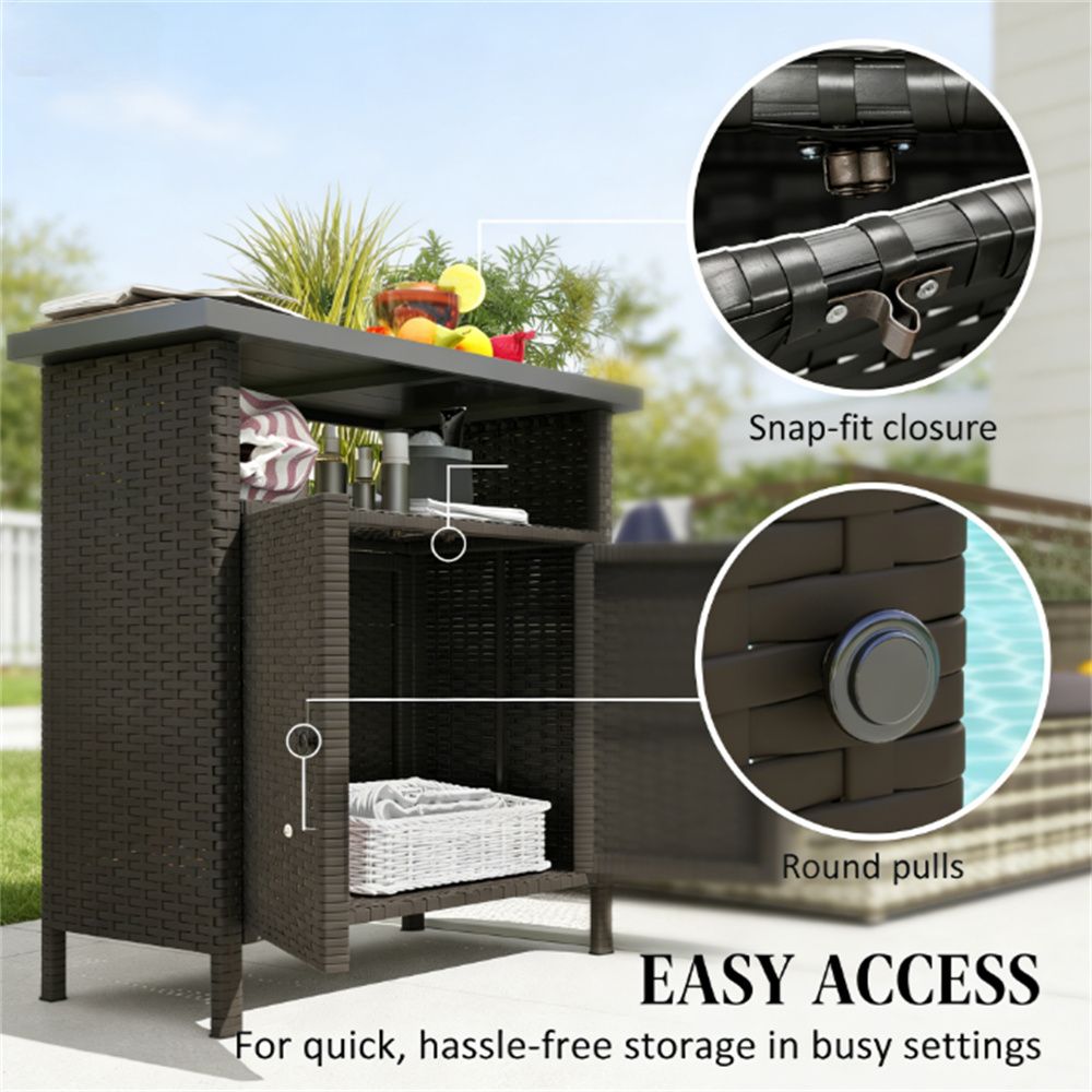 Dark Coffee Outdoor Storage Cabinet with Tabletop and Shelf