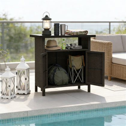 Dark Coffee Outdoor Storage Cabinet with Tabletop and Shelf
