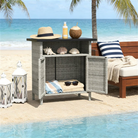 Outdoor Storage Cabinet with Tabletop and Shelf - Gray