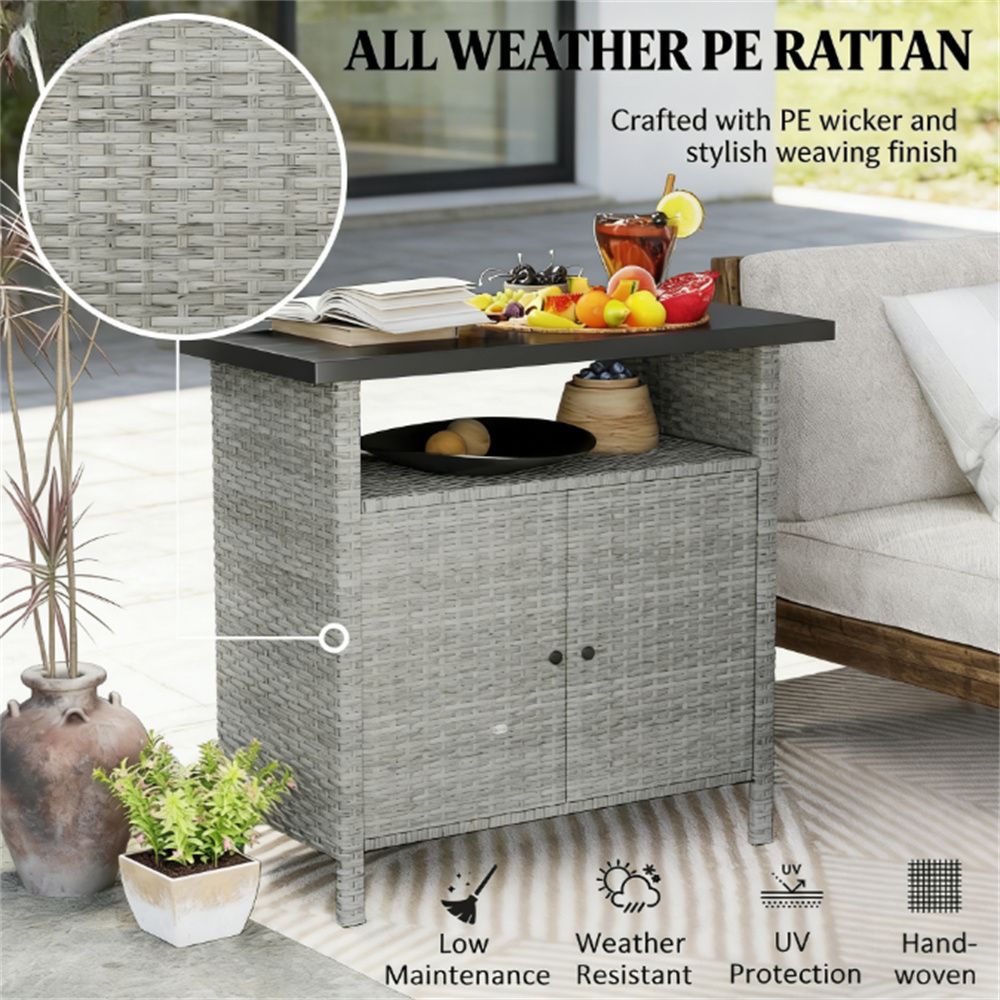 Outdoor Storage Cabinet with Tabletop and Shelf - Gray
