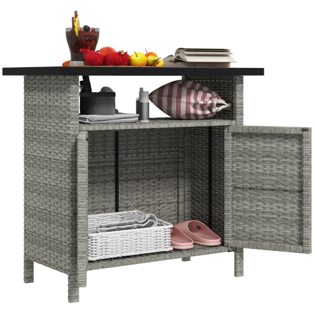 Outdoor Storage Cabinet with Tabletop and Shelf - Gray