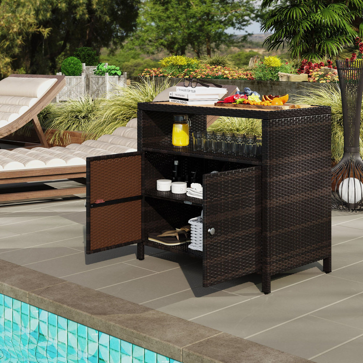 Outdoor Two-Door Storage Cabinet and Patio Bar Table