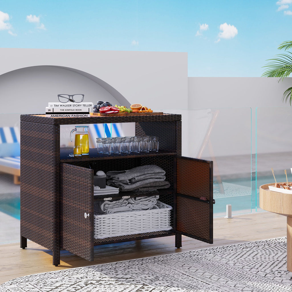 Outdoor Two-Door Storage Cabinet and Patio Bar Table