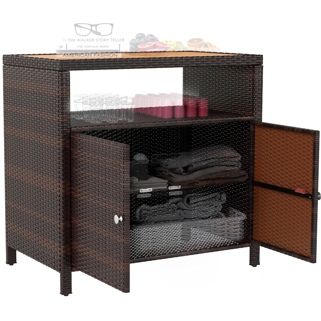 Outdoor Two-Door Storage Cabinet and Patio Bar Table