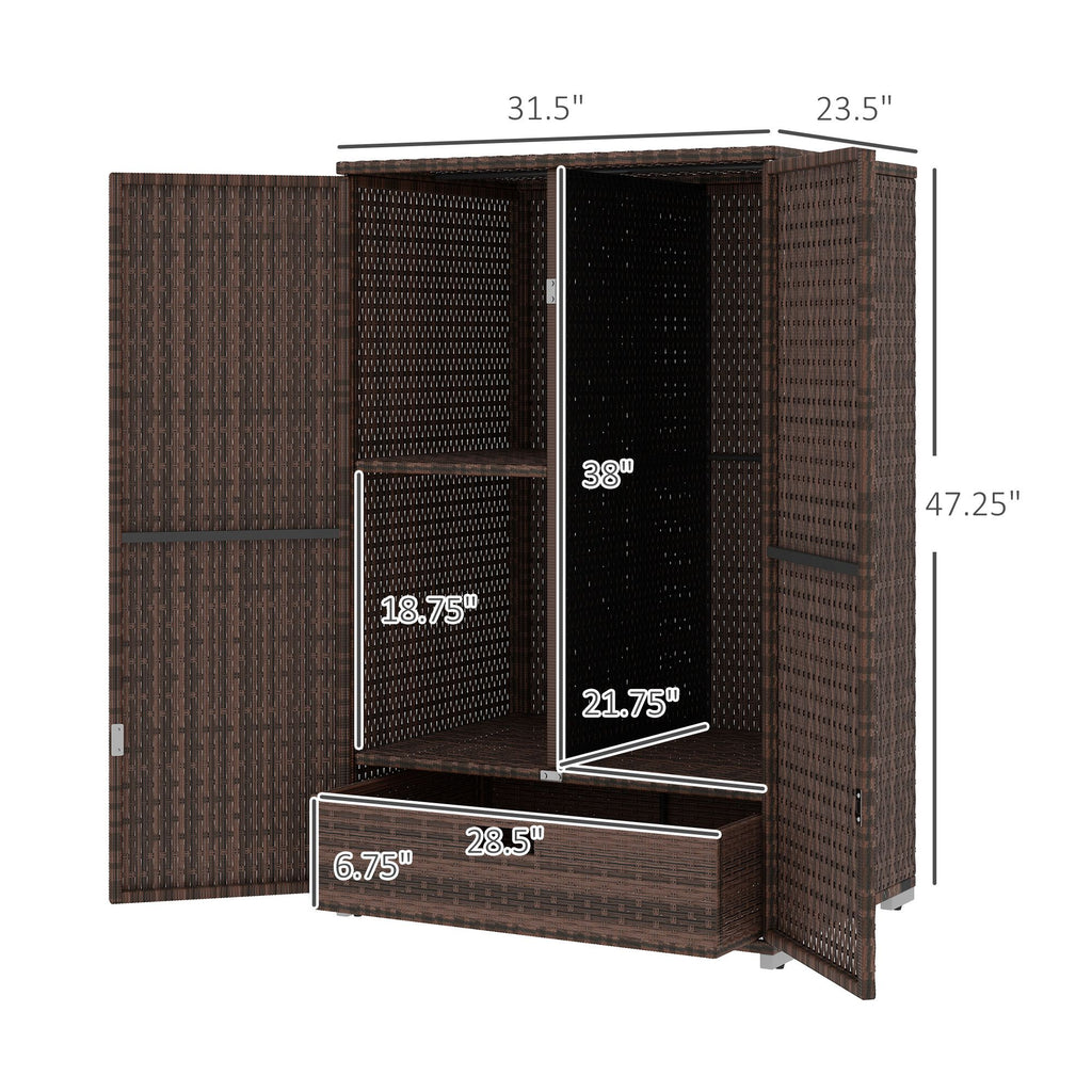 Outdoor Storage Cabinet with Shelves, Rattan Pool Towel Storage Cabinet with Removable