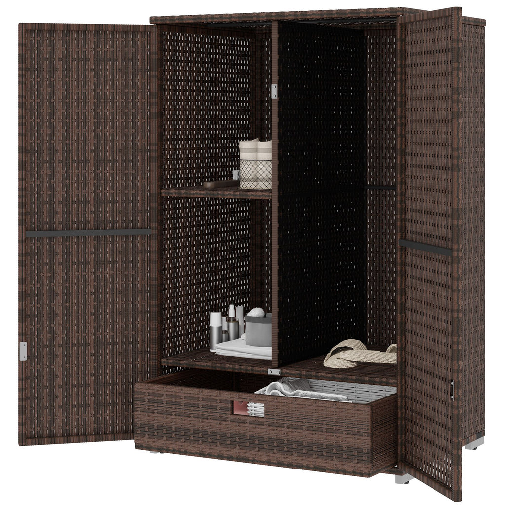 Outdoor Storage Cabinet with Shelves, Rattan Pool Towel Storage Cabinet with Removable