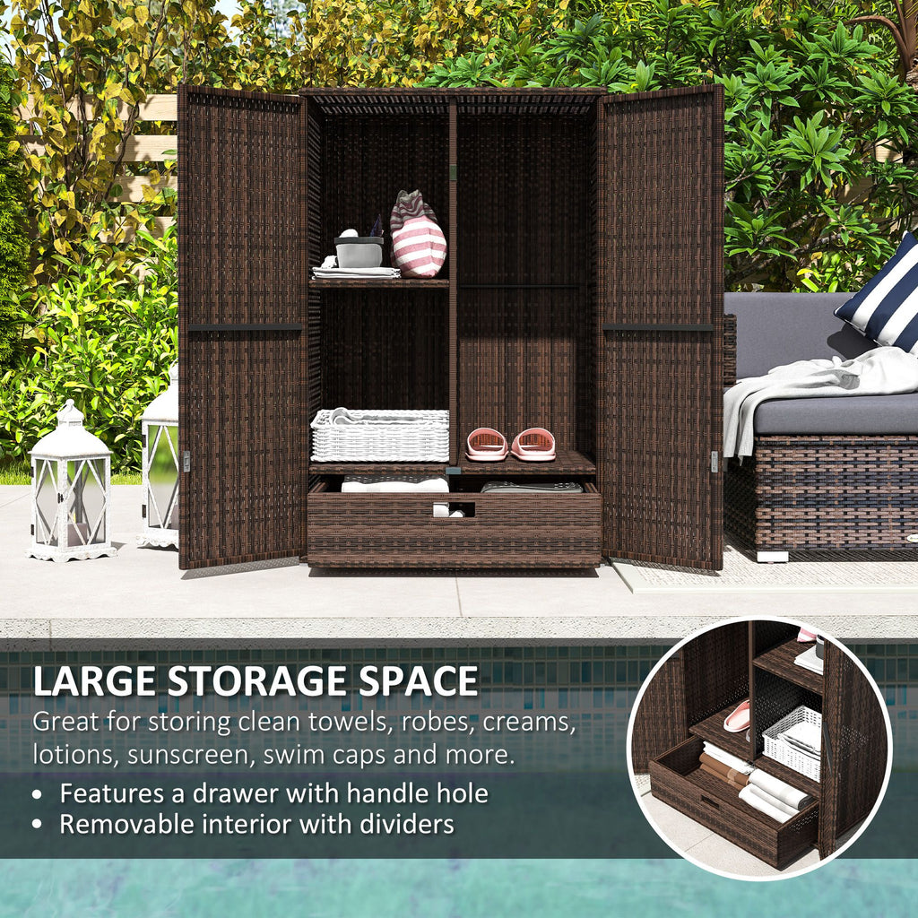 Outdoor Storage Cabinet with Shelves, Rattan Pool Towel Storage Cabinet with Removable
