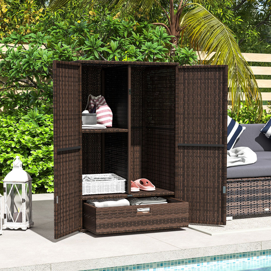 Outdoor Storage Cabinet with Shelves, Rattan Pool Towel Storage Cabinet with Removable