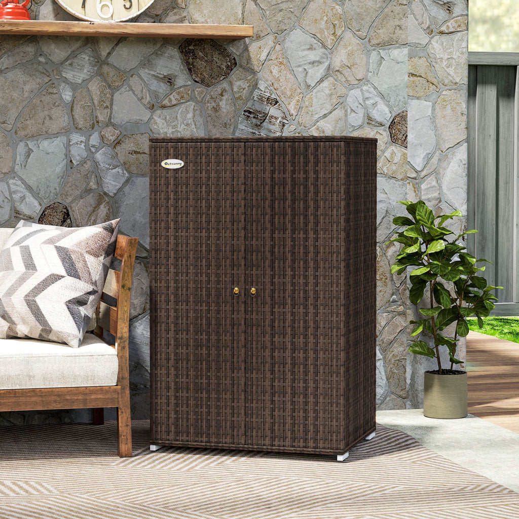 Outdoor Storage Cabinet with Shelves, Rattan Pool Towel Storage Cabinet with Removable