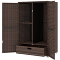 Outdoor Storage Cabinet with Shelves, Rattan Pool Towel Storage Cabinet with Removable