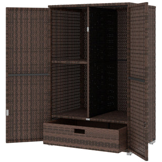 Outdoor Storage Cabinet with Shelves, Rattan Pool Towel Storage Cabinet with Removable