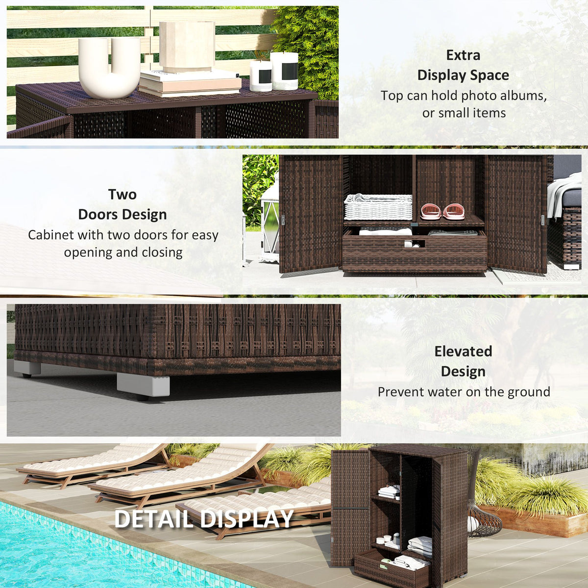 Outdoor Storage Cabinet with Shelves, Rattan Pool Towel Storage Cabinet with Removable