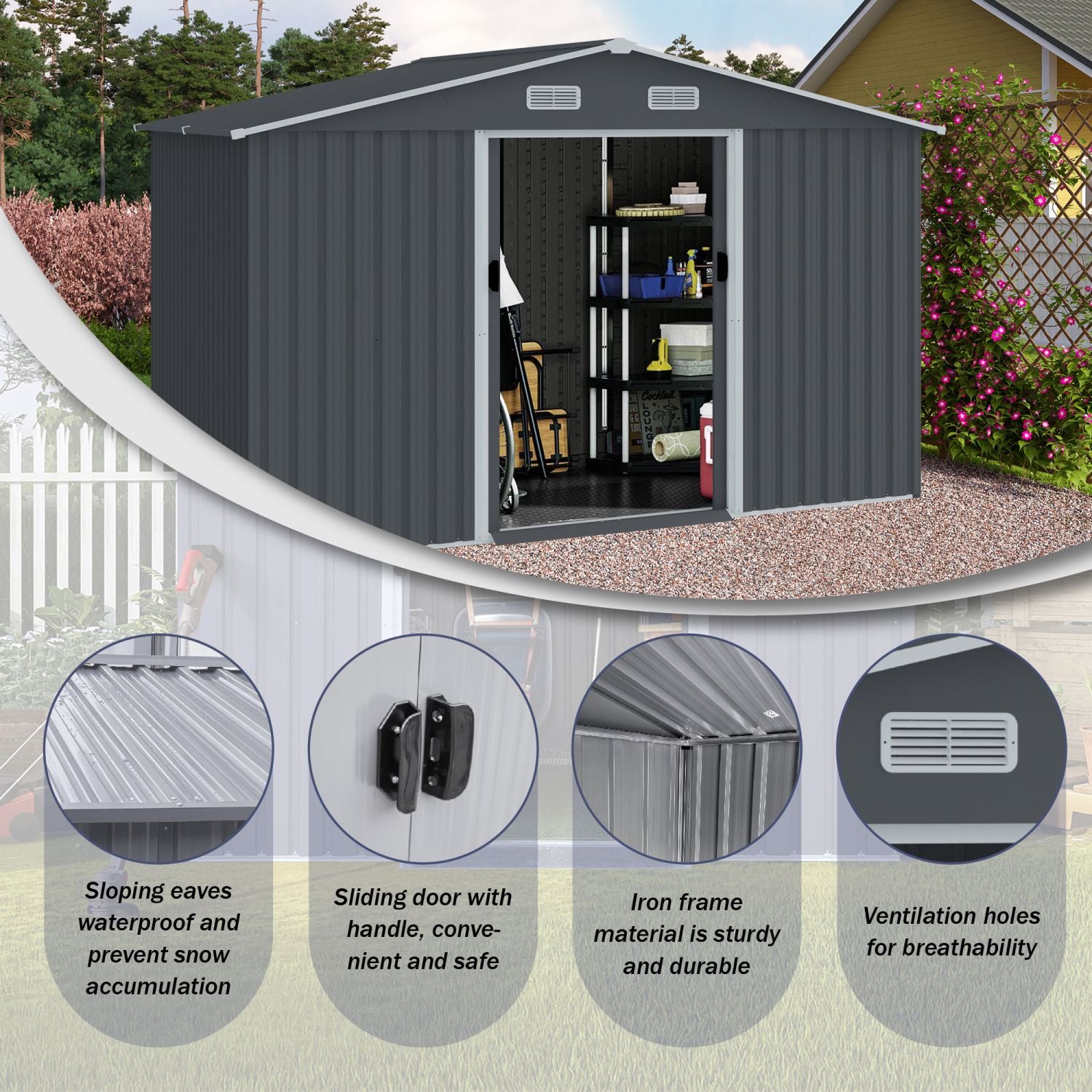 everyday Outdoor Storage Shed with Sloped Roof and Spacious Interior