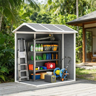 Outdoor storage shed, plastic shed, tool room, garden room, gray