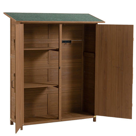 Brown Wooden Outdoor Storage Shed with Lockable Door and Shelves