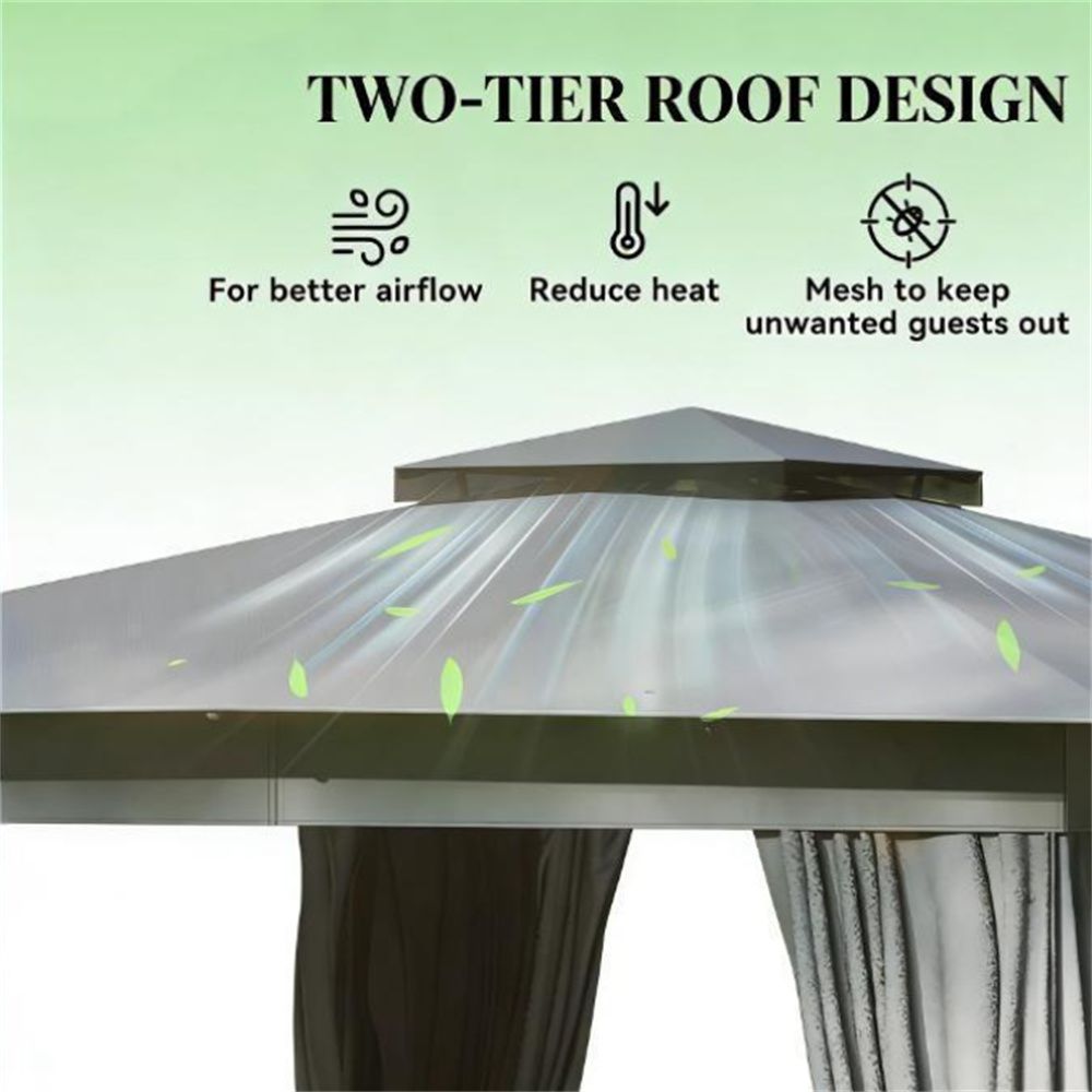 Outdoor Terrace Pavilion with Curtains - Dark Gray