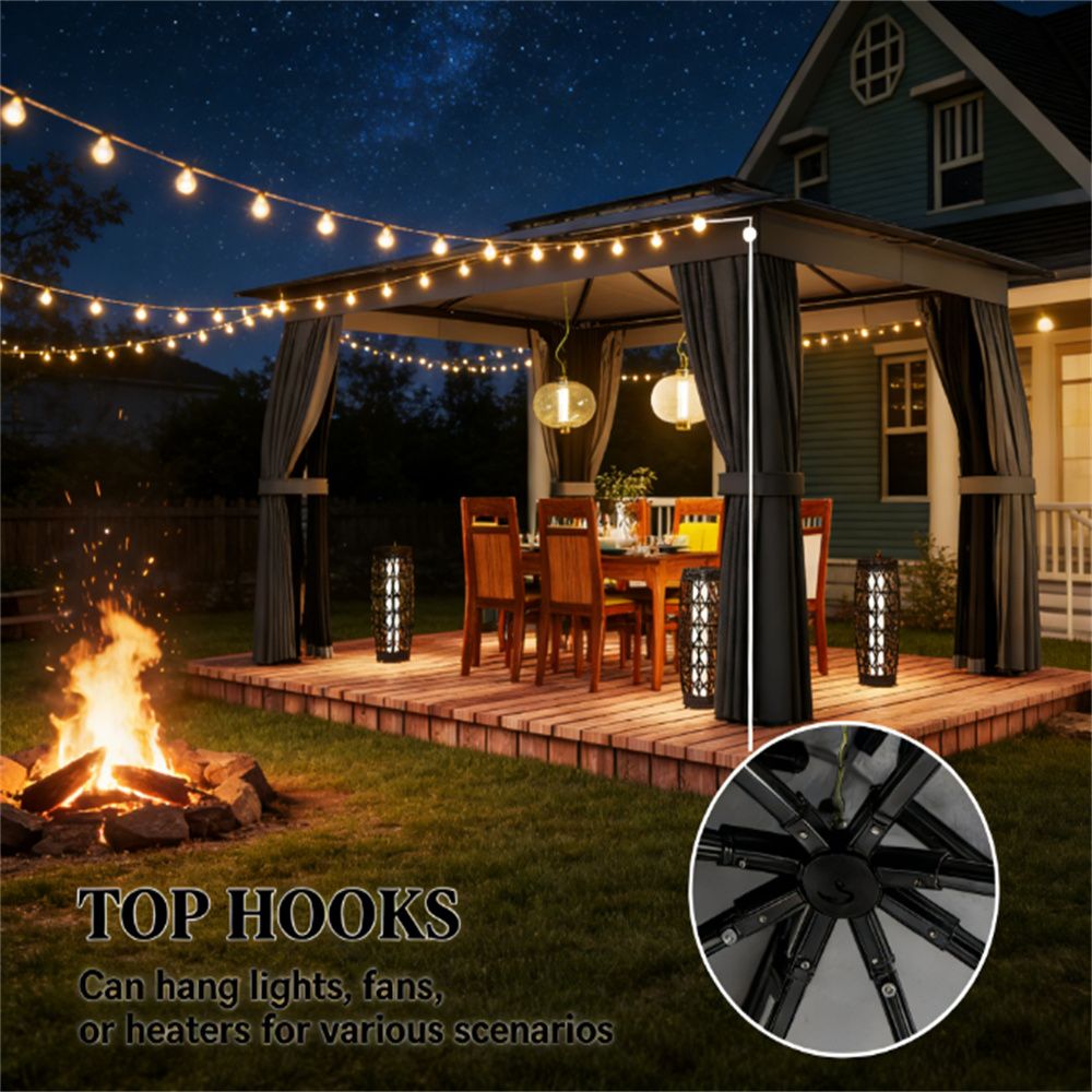Outdoor Terrace Pavilion with Curtains - Dark Gray