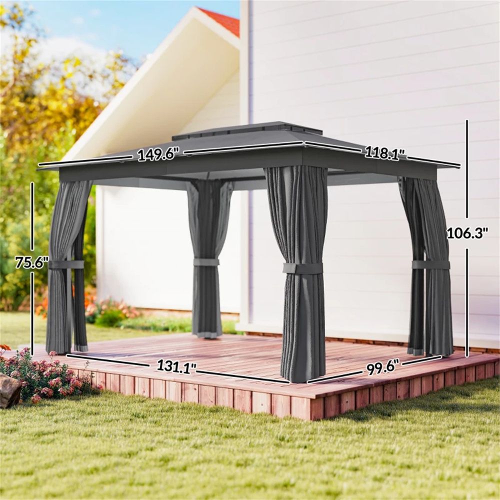 Outdoor Terrace Pavilion with Curtains - Dark Gray