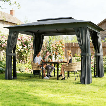 Outdoor Terrace Pavilion with Curtains - Dark Gray