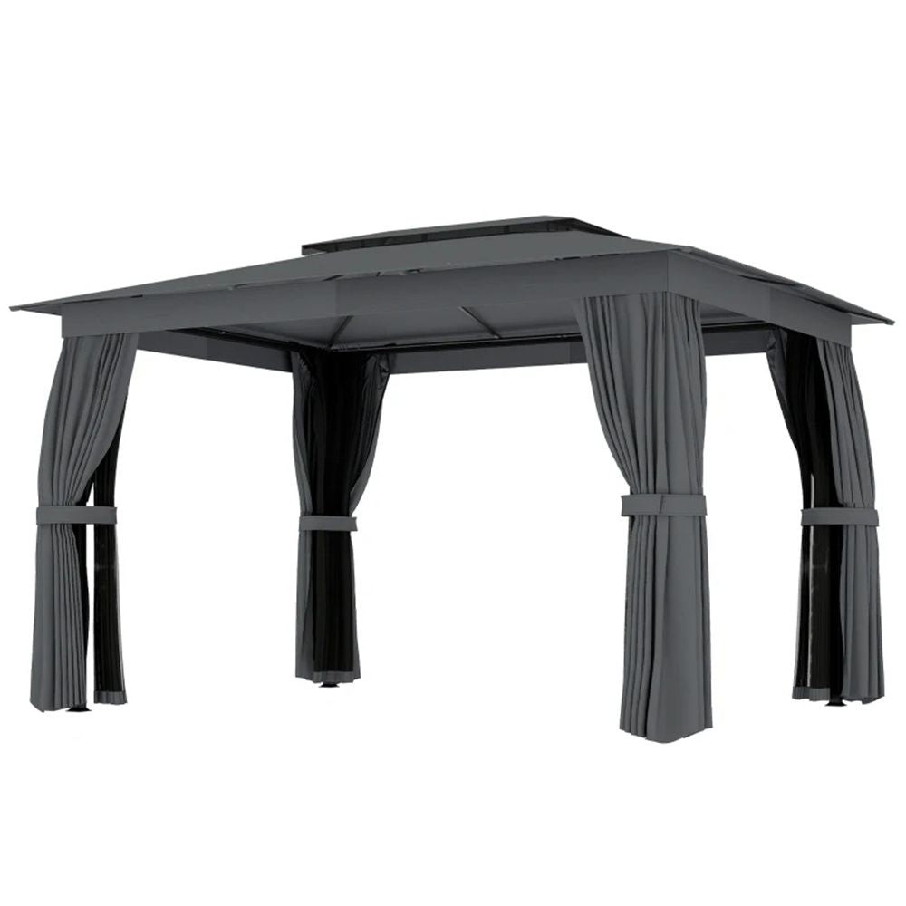 Outdoor Terrace Pavilion with Curtains - Dark Gray
