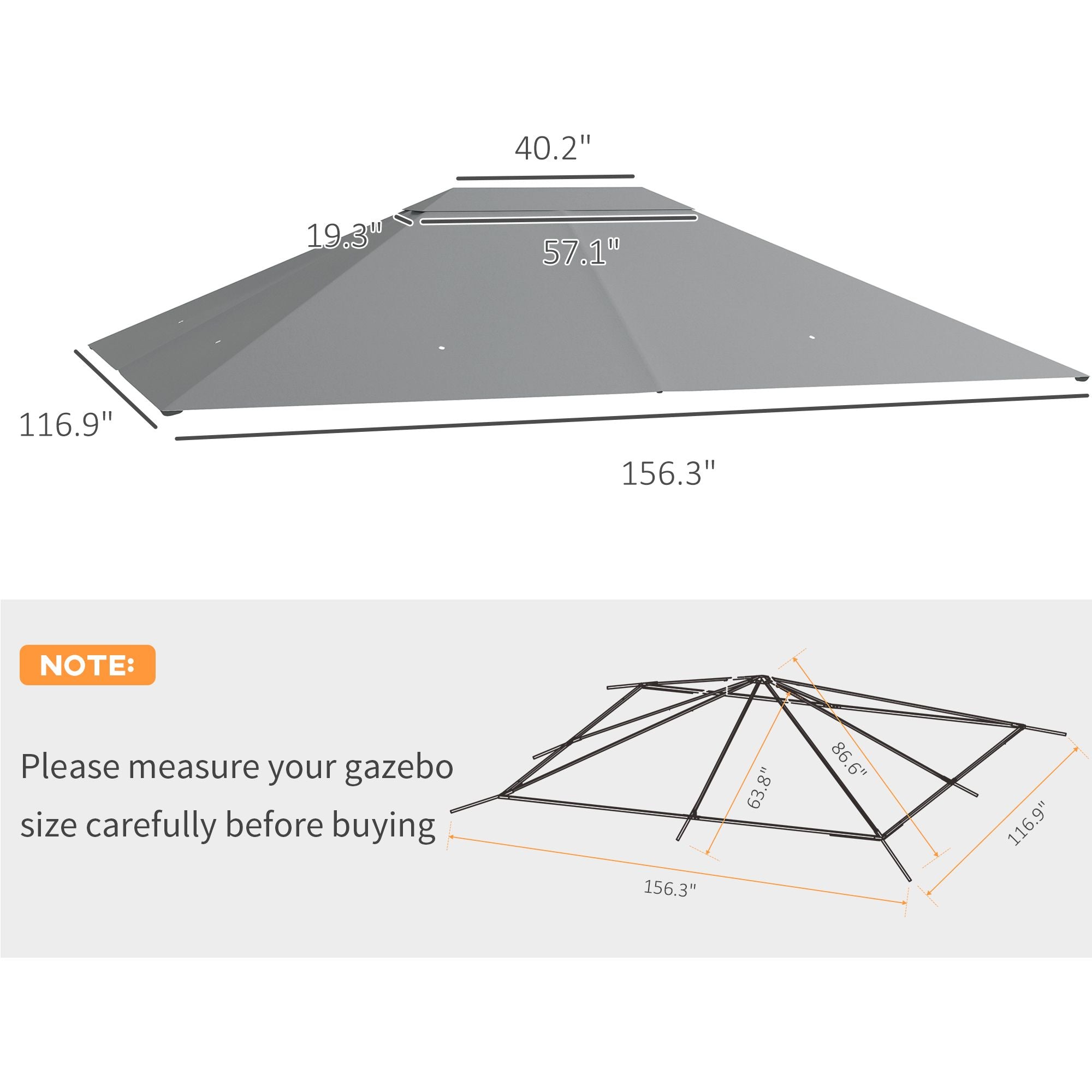 Outsunny Gazebo Replacement Top Cover with Vent and Drainage Holes