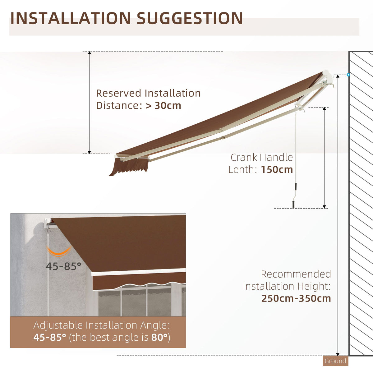 Outsunny x Retractable Awning with Manual Crank – UV & Water-Resistant