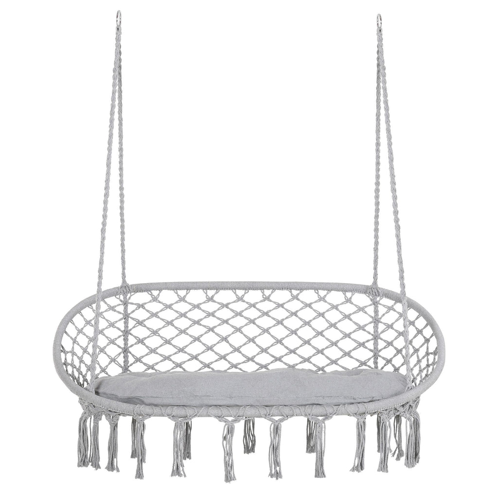 Boho-Style 2-Person Hanging Macrame Hammock Chair with Cushion