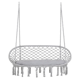 Boho-Style 2-Person Hanging Macrame Hammock Chair with Cushion
