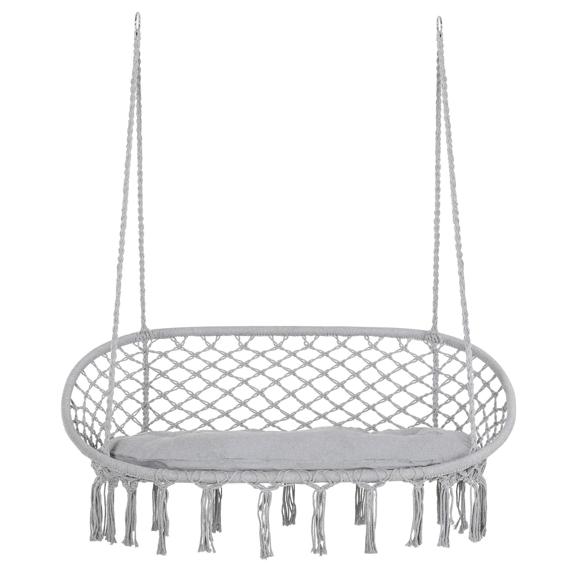 Boho-Style 2-Person Hanging Macrame Hammock Chair with Cushion