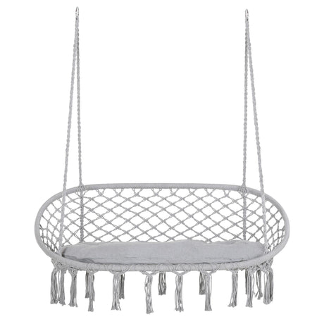 Boho-Style 2-Person Hanging Macrame Hammock Chair with Cushion