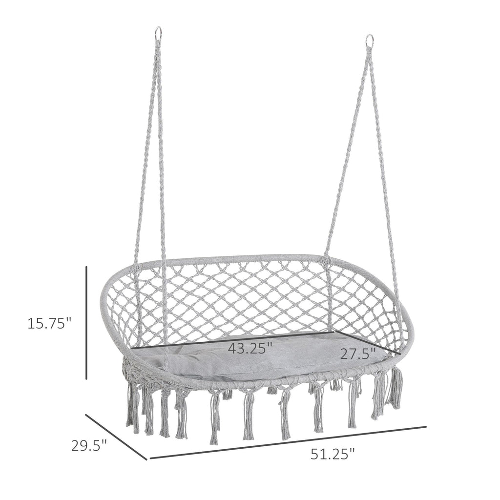 Boho-Style 2-Person Hanging Macrame Hammock Chair with Cushion