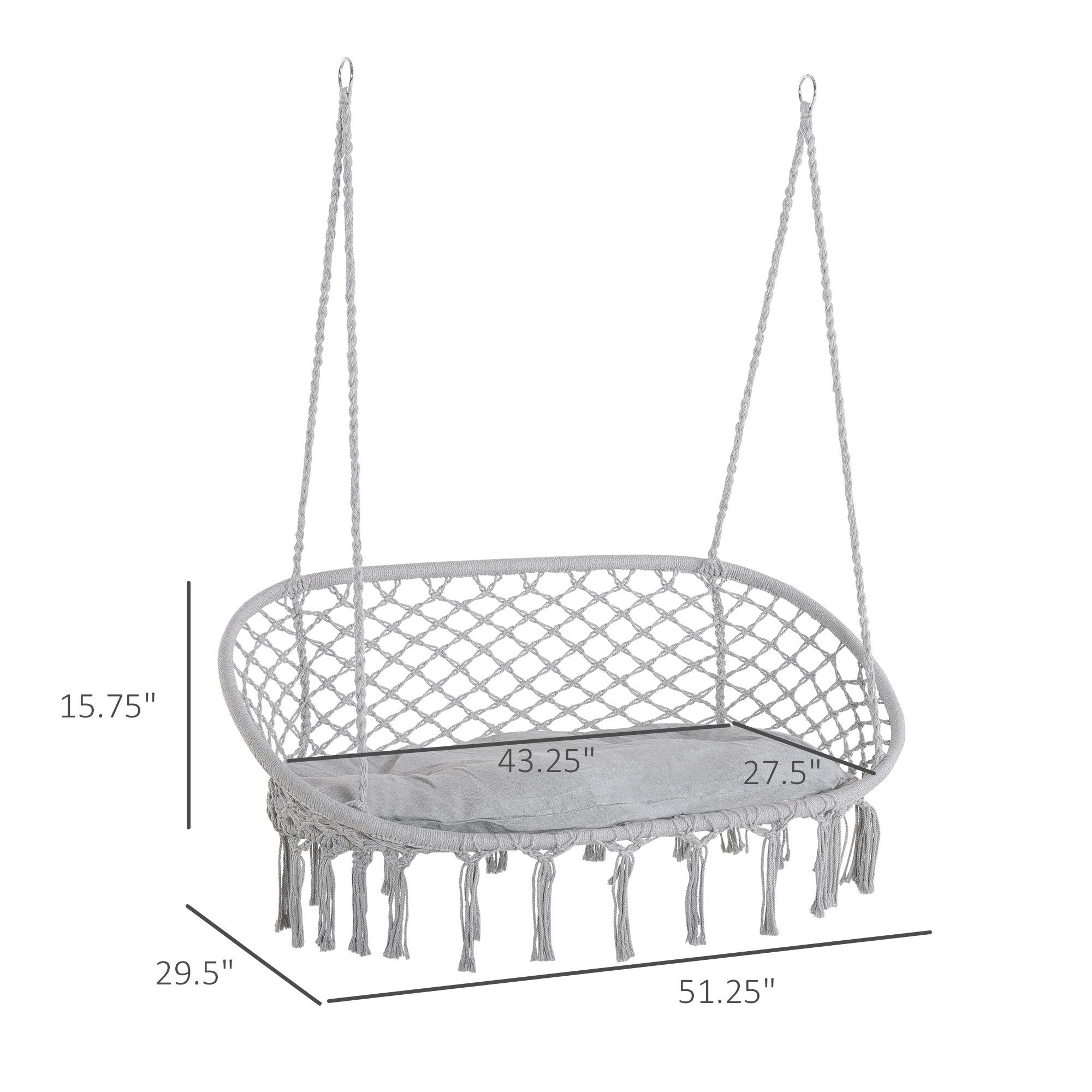 Boho-Style 2-Person Hanging Macrame Hammock Chair with Cushion