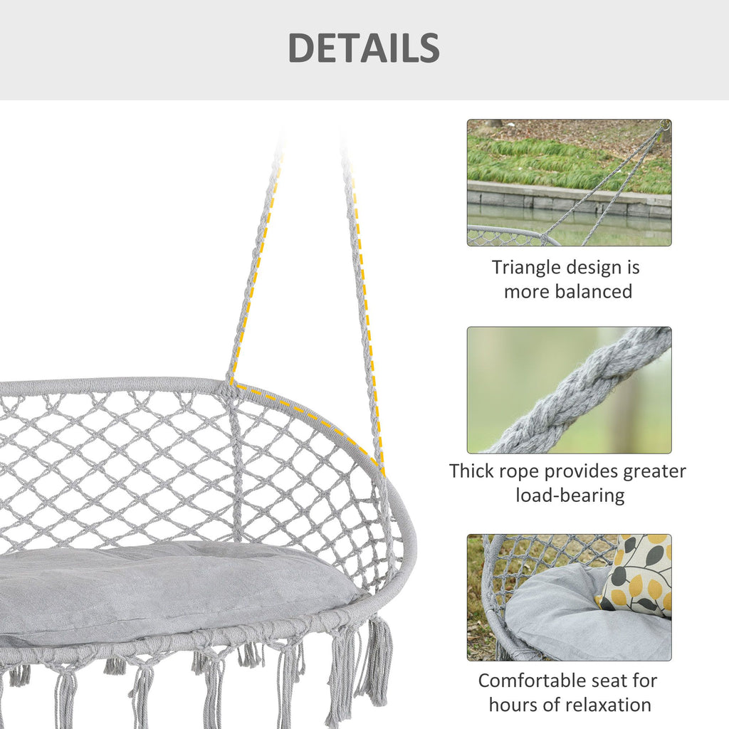 Boho-Style 2-Person Hanging Macrame Hammock Chair with Cushion
