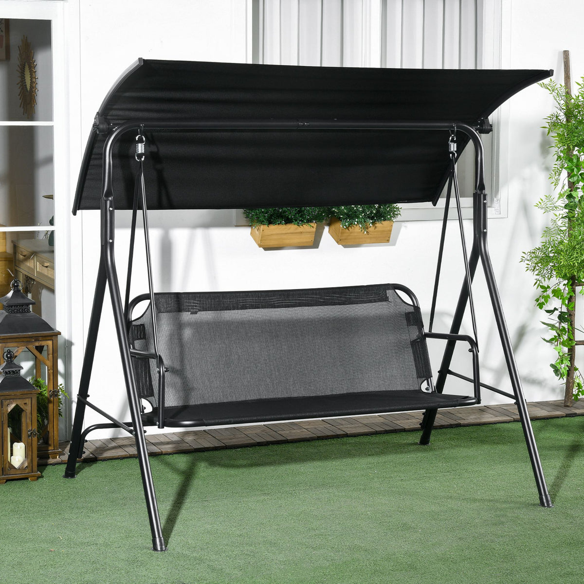 Outsunny 3-Seat Outdoor Patio Swing Chair with Cushions and Adjustable Canopy