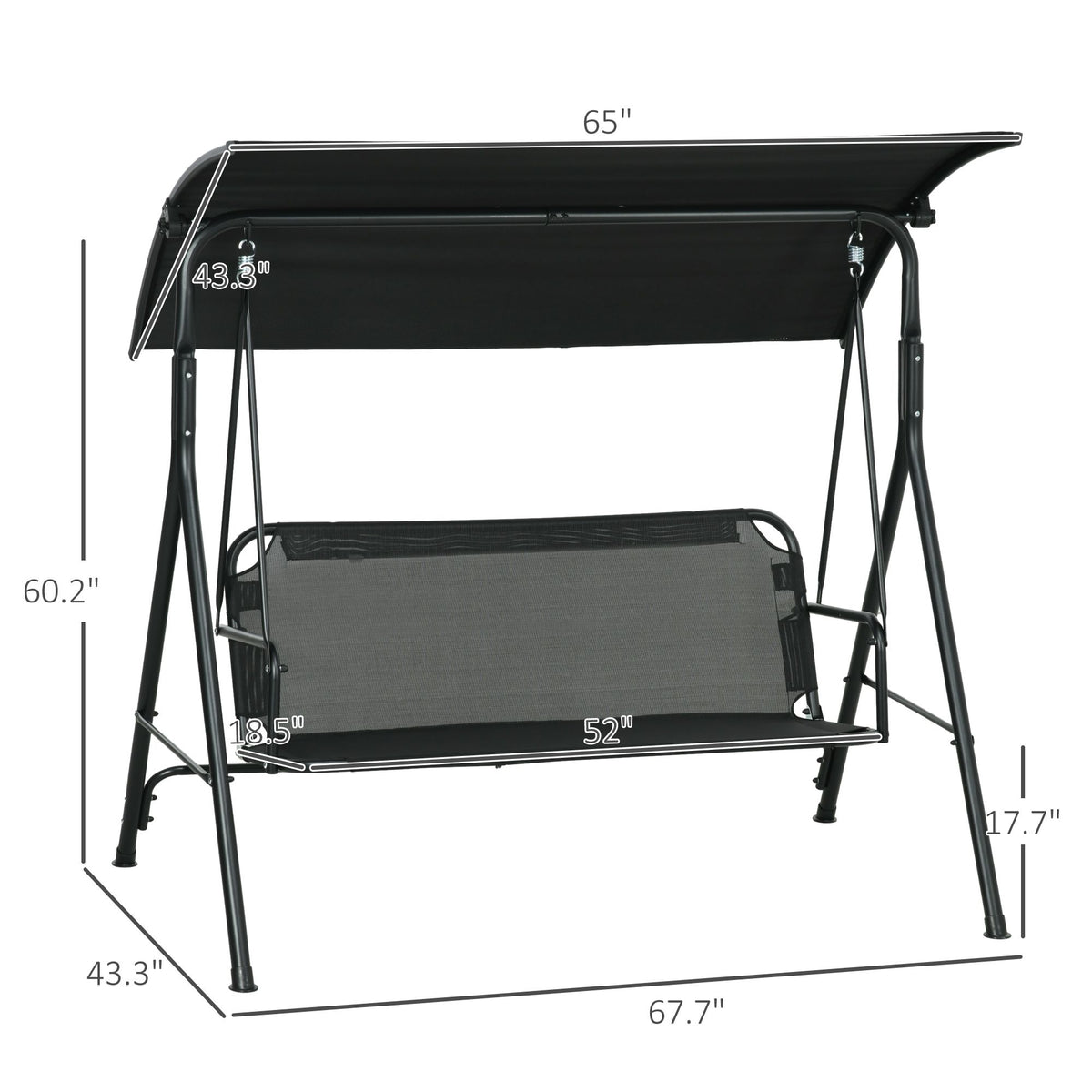 Outsunny 3-Seat Outdoor Patio Swing Chair with Cushions and Adjustable Canopy