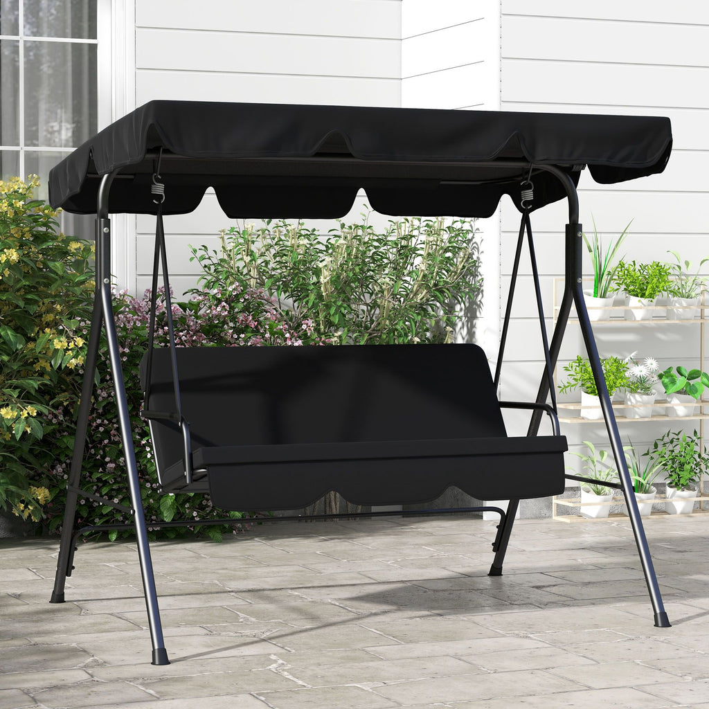 3-Seat Outdoor Patio Swing Chair with Adjustable Canopy and Cushions