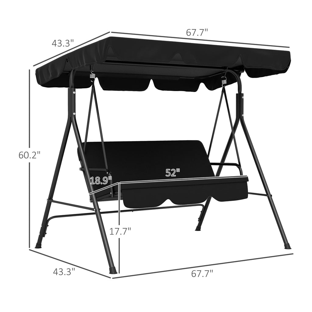 3-Seat Outdoor Patio Swing Chair with Adjustable Canopy and Cushions