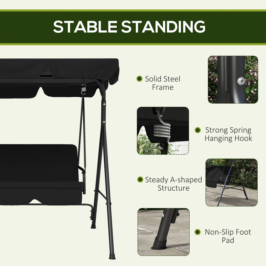 3-Seat Outdoor Patio Swing Chair with Adjustable Canopy and Cushions