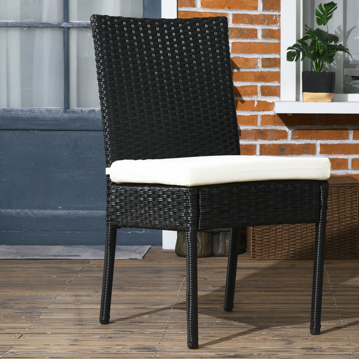Outsunny 4-Piece PE Rattan Outdoor Dining Chair Set with Cushions for Patio