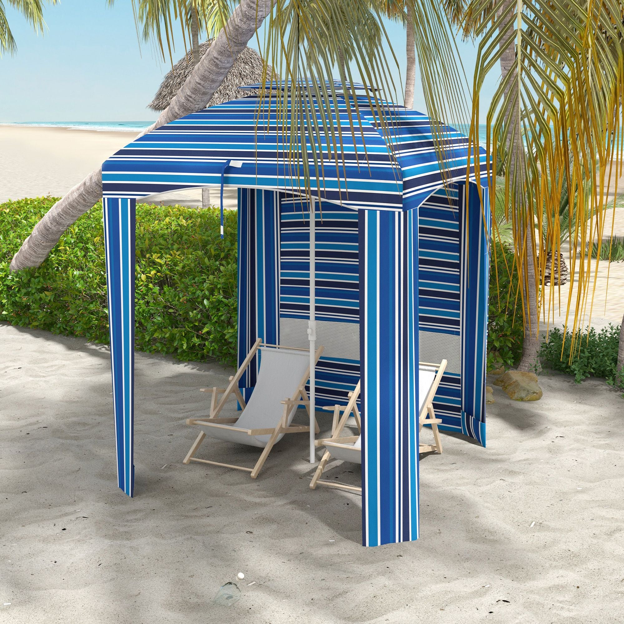 5.8' x 5.8' Portable Beach Umbrella with Double Top, Walls, Vents & Sandbags