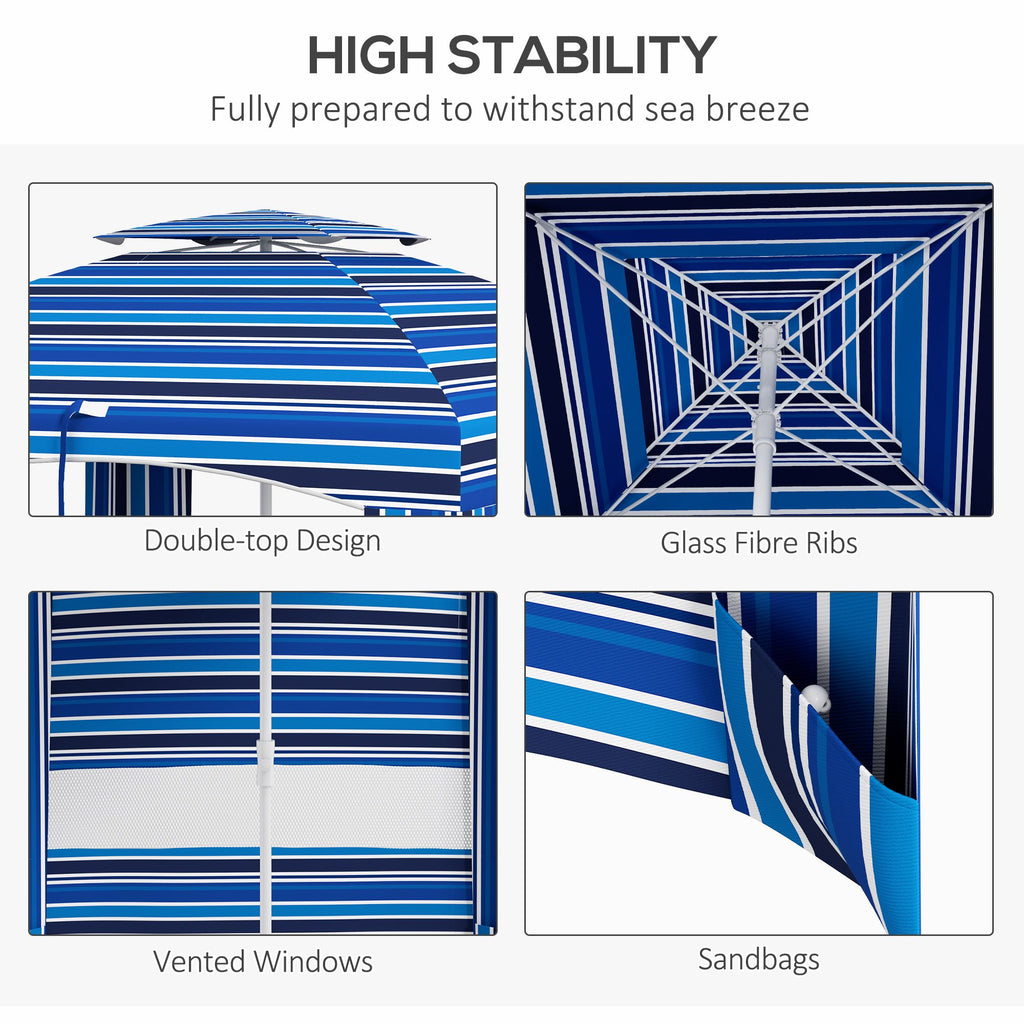 5.8' x 5.8' Portable Beach Umbrella with Double Top, Walls, Vents & Sandbags