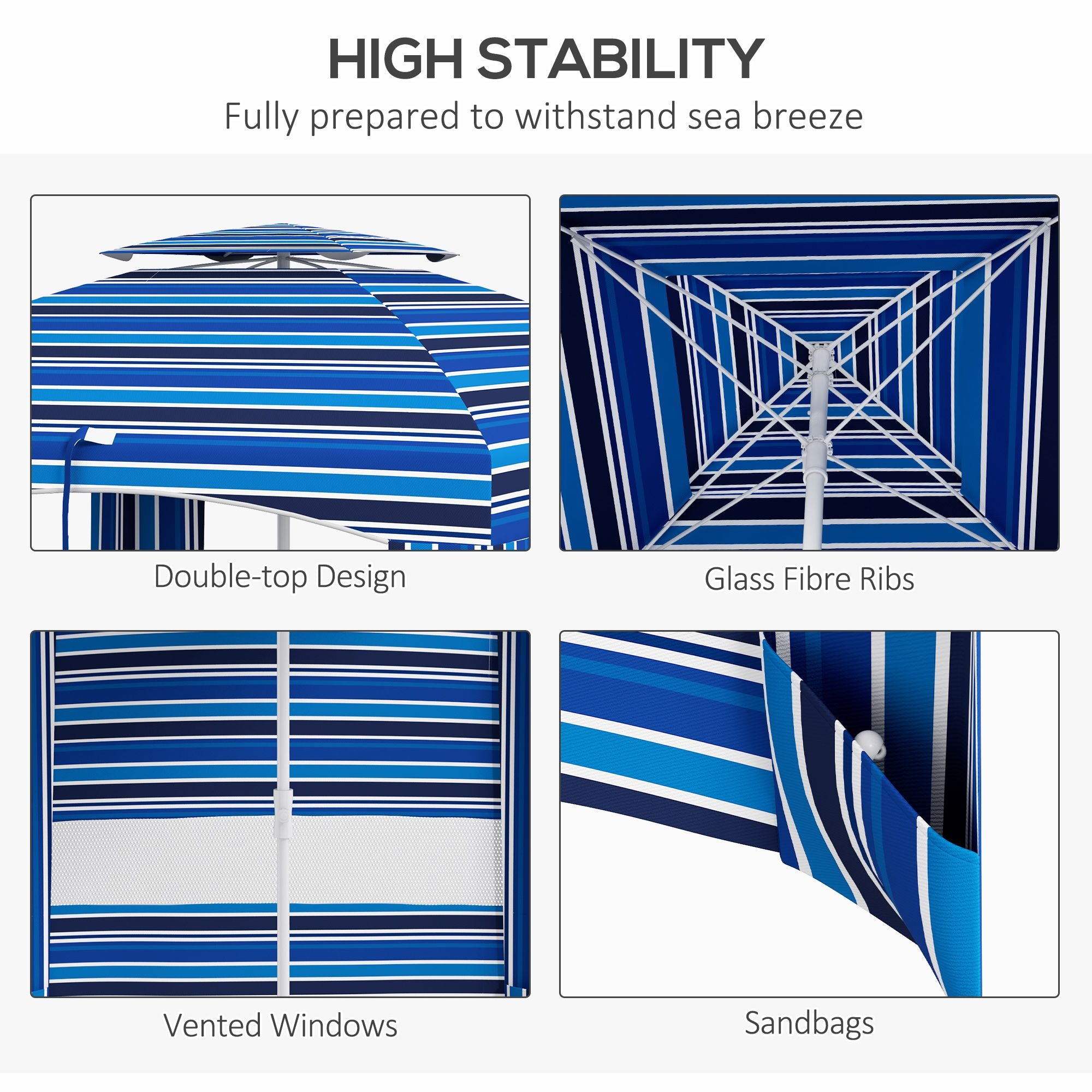 5.8' x 5.8' Portable Beach Umbrella with Double Top, Walls, Vents & Sandbags