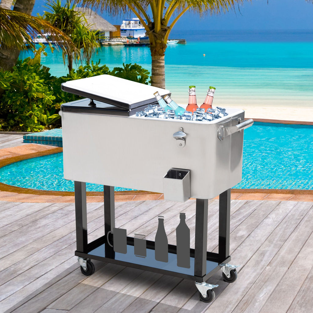 Outsunny 80 QT Rolling Cooler on Wheels – Portable Ice Chest for Parties