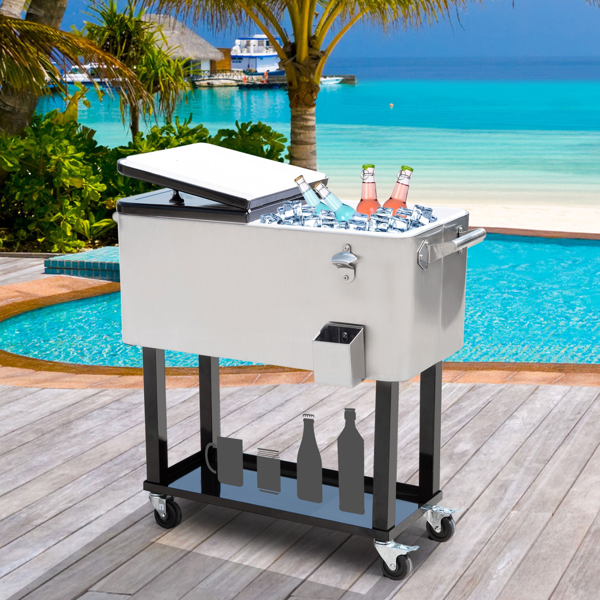 Outsunny 80 QT Rolling Cooler on Wheels – Portable Ice Chest for Parties